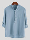 Men's Solid Color Half Button Long Sleeve Cotton Shirt