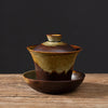 Handmade Ceramic Gaiwan with Saucer, Rustic Brown Glaze