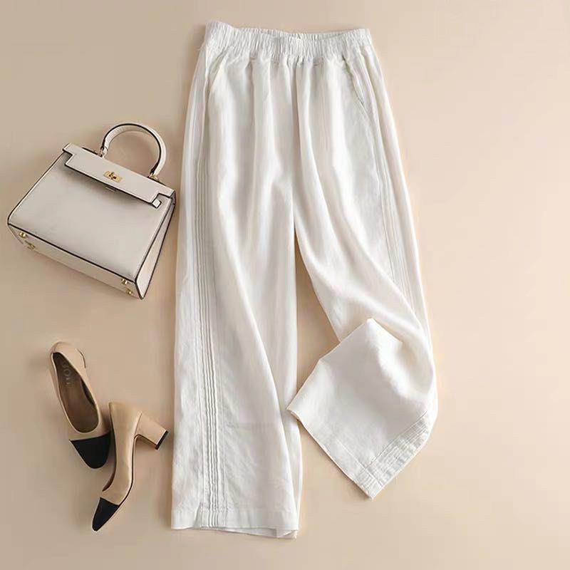 Women's Wide Leg Pants with Pockets, Casual Linen Blend Trousers
