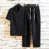 Men's Meditation Cloth Set: Linen-Blend T-Shirt and Pants