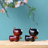 Carved Wood Cat Figurine with Bell - Cute Animal Desk Decoration