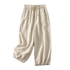 Retro Embroidered Drawstring Pants Women's 7-8 Length Casual
