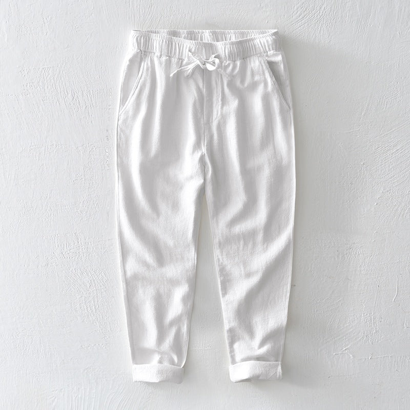 Men's Casual Linen Pants with Drawstring Waist and Pockets