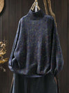 Women's Knitted Plant Pattern Long Sleeve Mock Neck Cotton Sweater