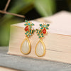 Butterfly Drop Earrings with Faux Jade and Red Accents