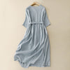 Casual Plain Cotton Midi Dress With Pockets and Tie Waist