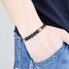 Men's Braided Leather Bead Bracelet Titanium Steel