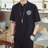 Men's Linen Blend Dragon Embroidery Short Sleeve Shirt