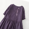 Embroidered Linen Dress with Pockets, Purple A-Line Midi
