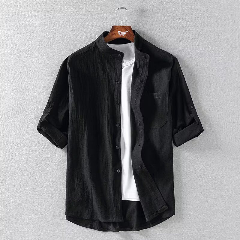 Men's Summer Solid Linen-Blend Shirt