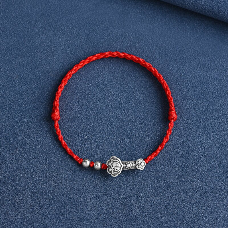 Handmade Silver Ruyi Bracelet Anklet with Red or Black Cord