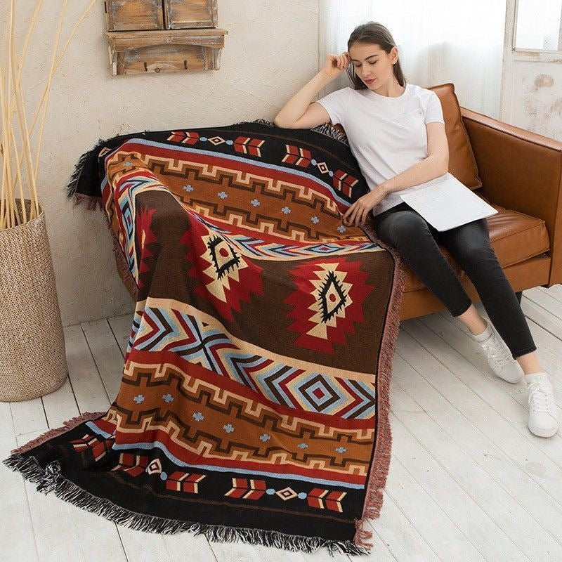 Cotton Geometric Throw Blanket for Sofa or Bed
