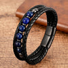 Black Leather Stone Bead Bracelet Wrap