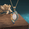 Enamel Phoenix Necklace with Faux Jade Stone, Vintage Gold-Tone Pendant