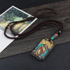 Ebony Wood Pendant Necklace with Buddhist Symbols
