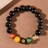 Five Directions Wealth God Obsidian Bracelet with Rainbow or Black Stone