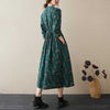 Ethnic Floral Cotton Linen Midi Dress with Pockets