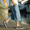 Men's Linen Pleated Pants Summer Drawstring Cropped Trousers