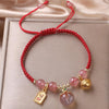 Strawberry Quartz Braided Red String Bracelet with Charm