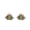 Sterling Silver Lotus Flower Stud Earrings with Hetian Cyan Jade