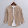 Men's Linen Cotton Long Sleeve Stand Collar Casual Shirt