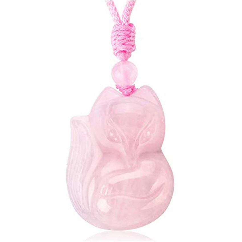 Carved Fox Crystal Pendant Necklace