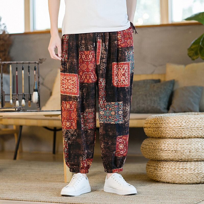 Men's Harem Pants, Cotton Patchwork Trousers