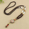 Tibetan Thangka Pendant Necklace with Wood Beads