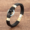 Stone Ring Leather Bracelet with Magnetic Clasp