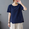 Women's Cotton Linen T-Shirt with Side Slit and Pocket