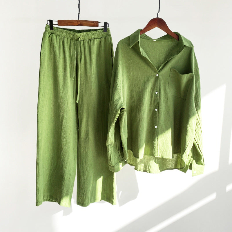 Women's Cotton Linen Meditation Set Long Sleeve Shirt Pants