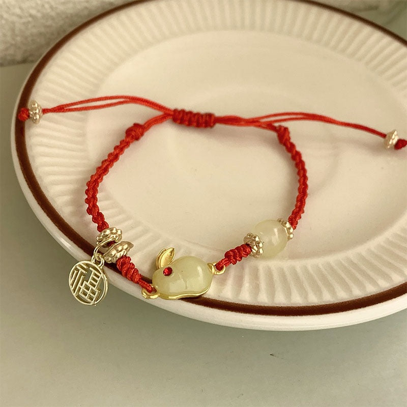 New Chinese Style Woven Bead Bracelet with Peace Buckle Charm
