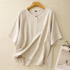 Women's Short Sleeve Cotton Linen T-Shirt Solid Round Neck Loose Fit