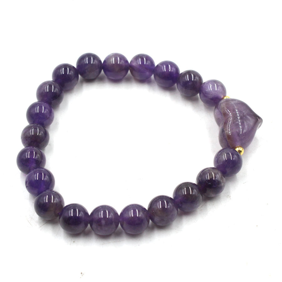Natural Stone Heart Charm Bracelet, 8mm Beads