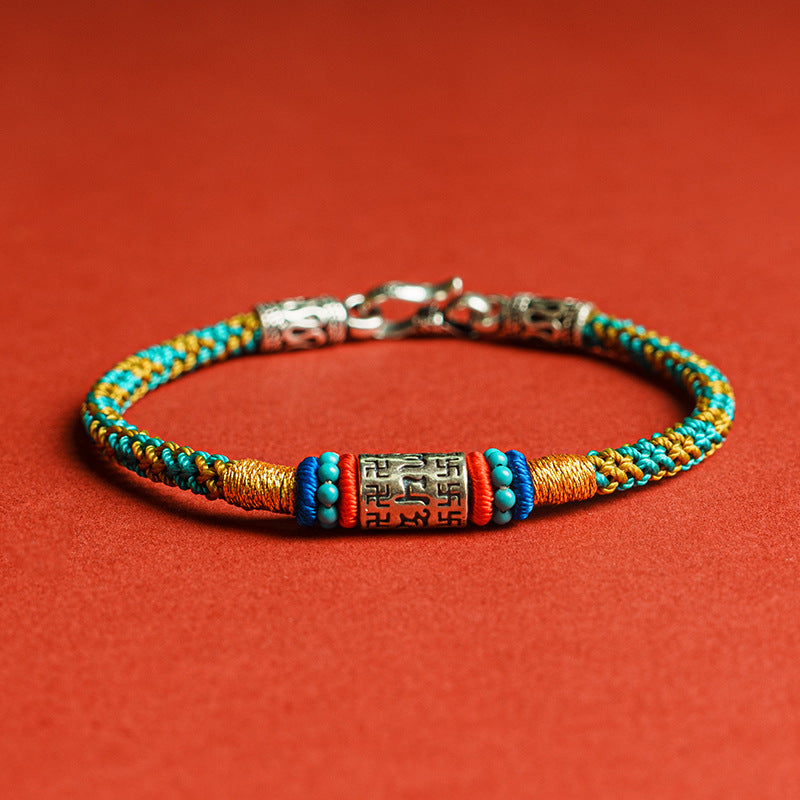 Six True Words 925 Silver Focus Bracelet, Handwoven String