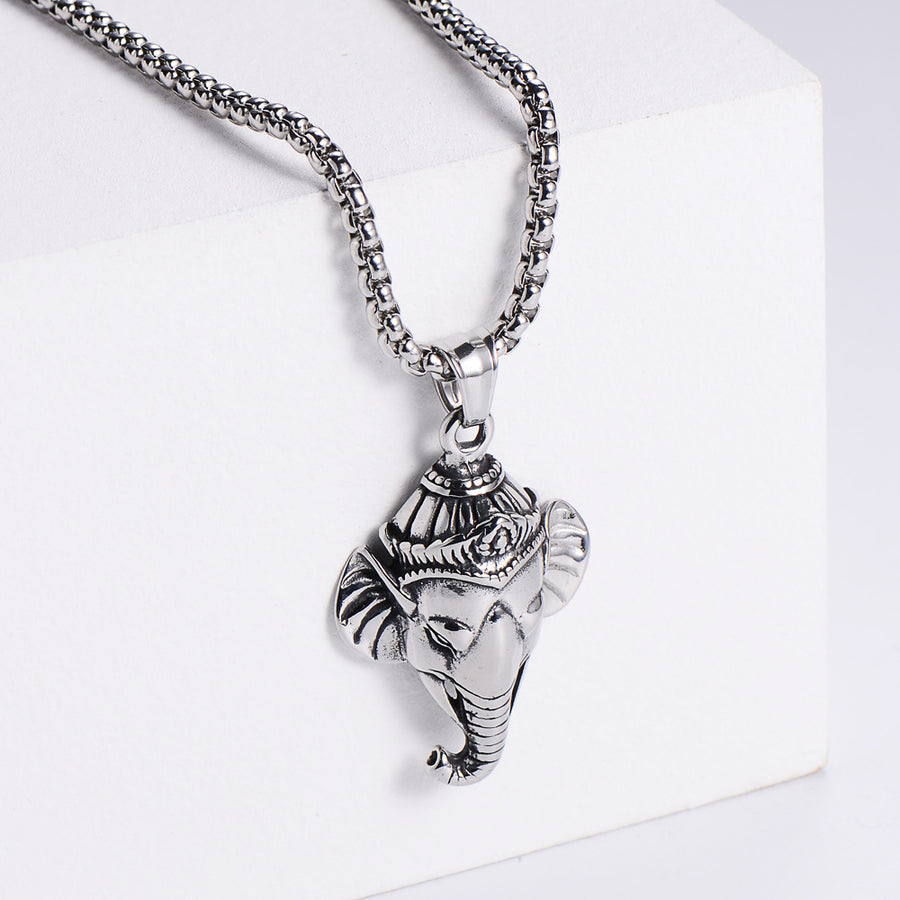 Stainless Steel Elephant Pendant Necklace, Gold Black Steel
