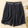 Embroidered Cotton Linen Shorts Women Summer Casual Wide Leg