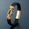Braided Leather Bracelet with Horseshoe Buckle