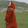 Hooded Knit Shawl Wrap, Tibetan Border Travel Poncho