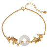 White Jade Koi Fish Peace Buckle Bracelet Gold Tone