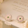 Copper Enamel Flower Stud Earrings, Vintage Style