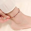 Hand-Woven Red String Anklet with Floral Charms