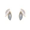 Leaf Design Luck Stud Earrings Blue and White Copper