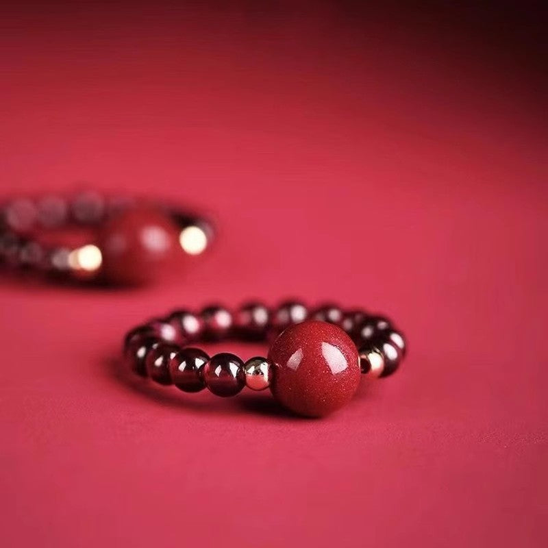 Garnet Cinnabar Lucky Bead Pixiu Rose Protection Ring