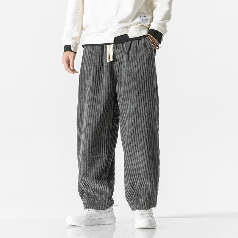 Men's Corduroy Harem Pants with Drawstring Waist and Pockets