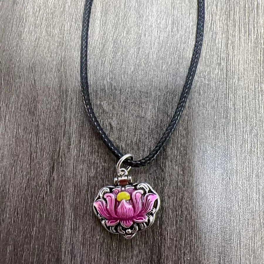 Pink Lotus Flower Necklace Copper Pendant with Chain Options
