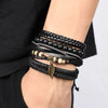 Handmade Faux Leather Wrap Bracelet Set with Leaf Charm
