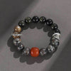 Gold-tone Obsidian, Flame Stone and Red Agate Bracelet