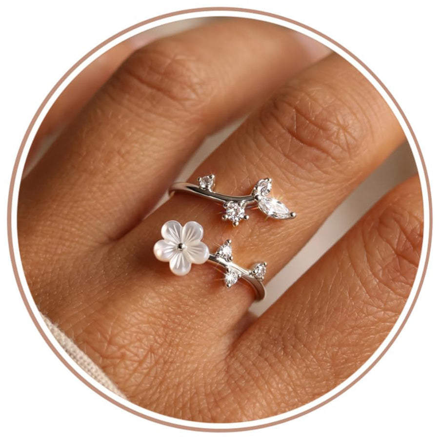 Adjustable Flower Ring with Cubic Zirconia