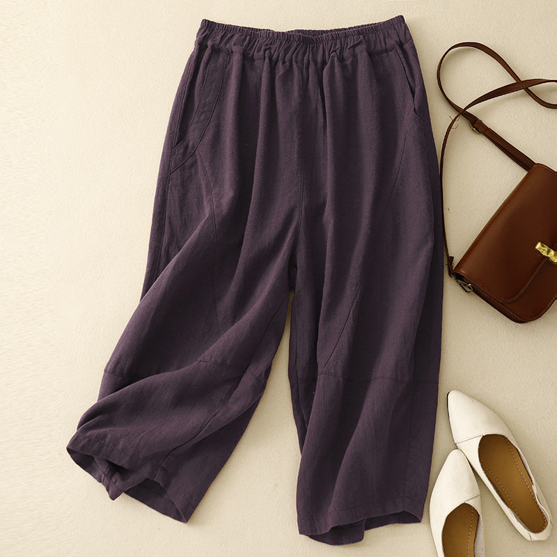 Women's Harem Pants Linen Cotton Blend Elastic Waist Wide Leg